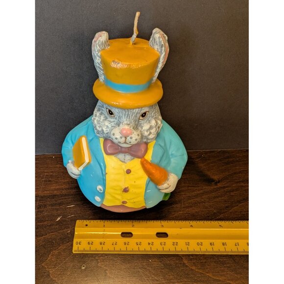 Easter Bunny Decorative Candle With Top Hat & Carrot 5.5" Tall Spring Decor New - Picture 7 of 8